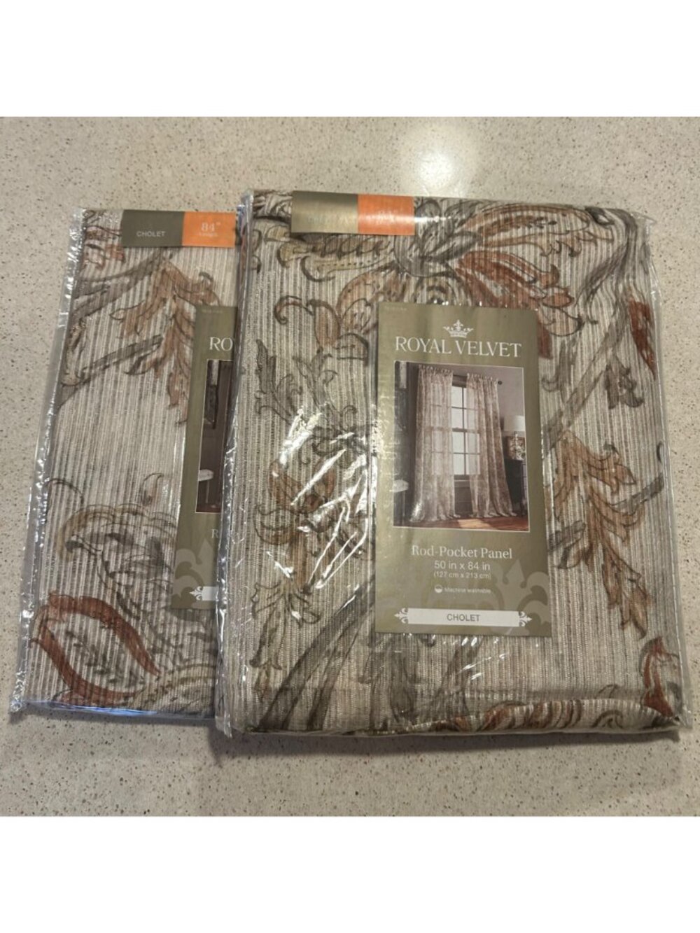 "Royal Velvet Cholet Curtain Set 2 Rod Pocket Panels Floral Beige Rust 50"x 84" - Picture 3 of 14